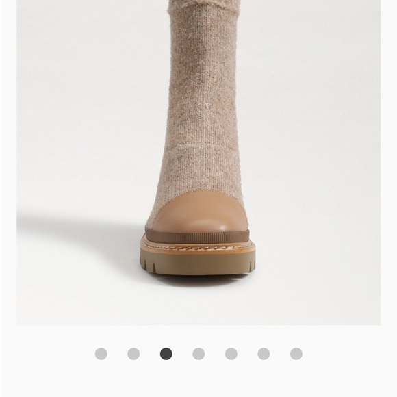 Lug Sole Sock Boots, Block Heel Ankle Booties, Tan Neutral Winter‎ Shoes - Picture 5 of 6